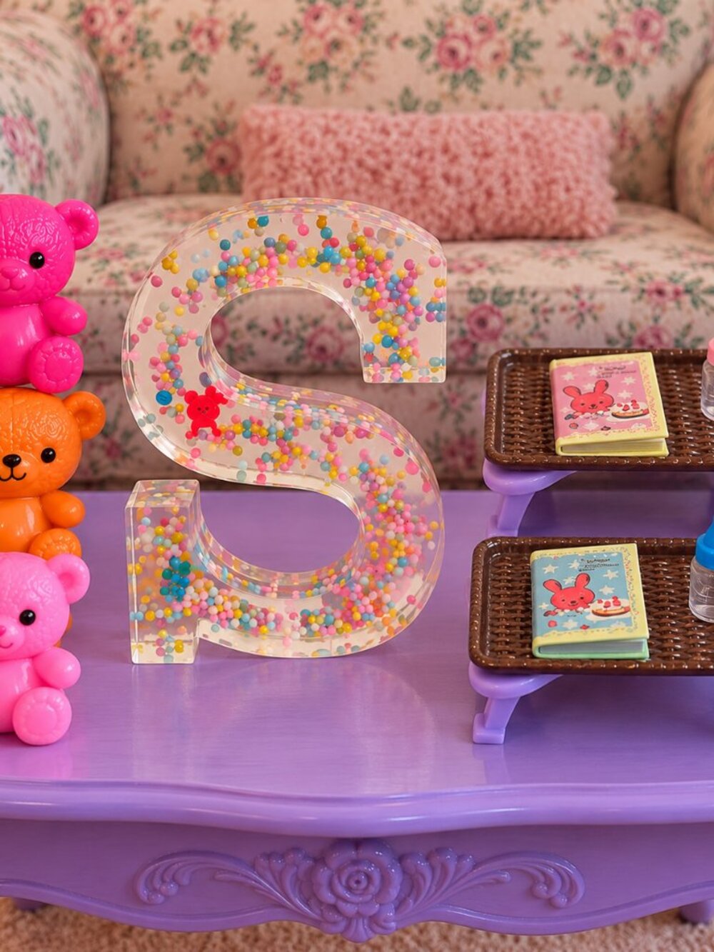 Mini Dollhouse Baby Bottle & Teddy Bear Bundle + Resin S